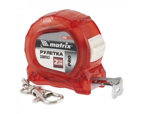 Рулетка Compact, 2 м x 16 мм, компактный размер, карабин-держатель, PRO Matrix