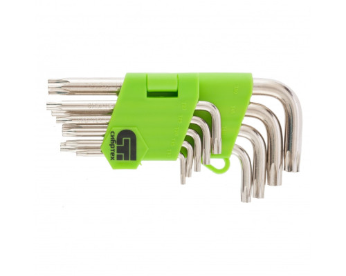 Набор ключей имбусовых Tamper-Torx, 9 шт: ТT10-ТT50,45x, закаленные, короткие, никель Сибртех