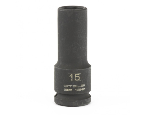 Головка ударная удлиненная шестигранная, 15 мм, 1/2, CrMo Stels