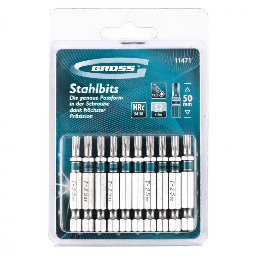 Набор бит Torx25 х 50, сталь S2, 10 шт. Gross