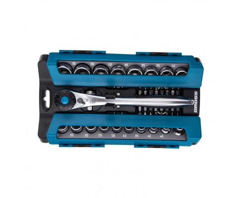 Набор торцевых головок, трещотка 120 зубьев, 36 предметов, 1/2", 3/8”, CrV Gross