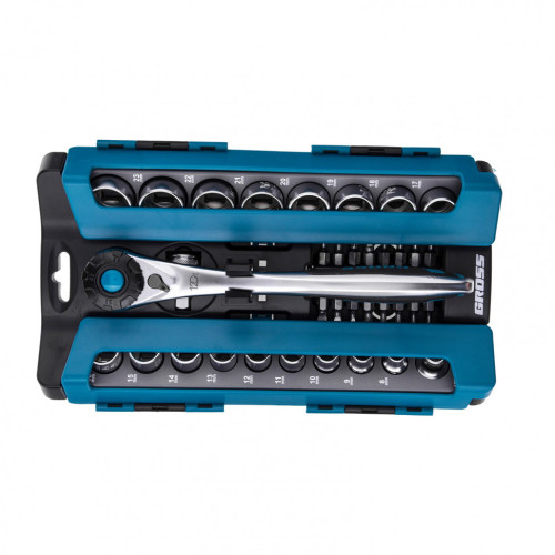Набор торцевых головок, трещотка 120 зубьев, 36 предметов, 1/2", 3/8”, CrV Gross
